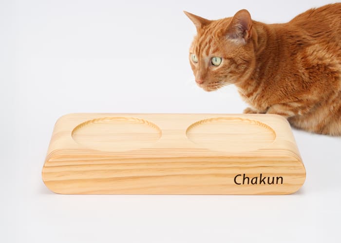 名入れ食器台、猫のフードスタンド・まんま台ラウンド